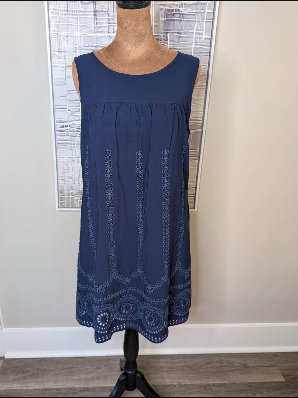 Navy Sleeveless Eyelet A-Line Dress Medium